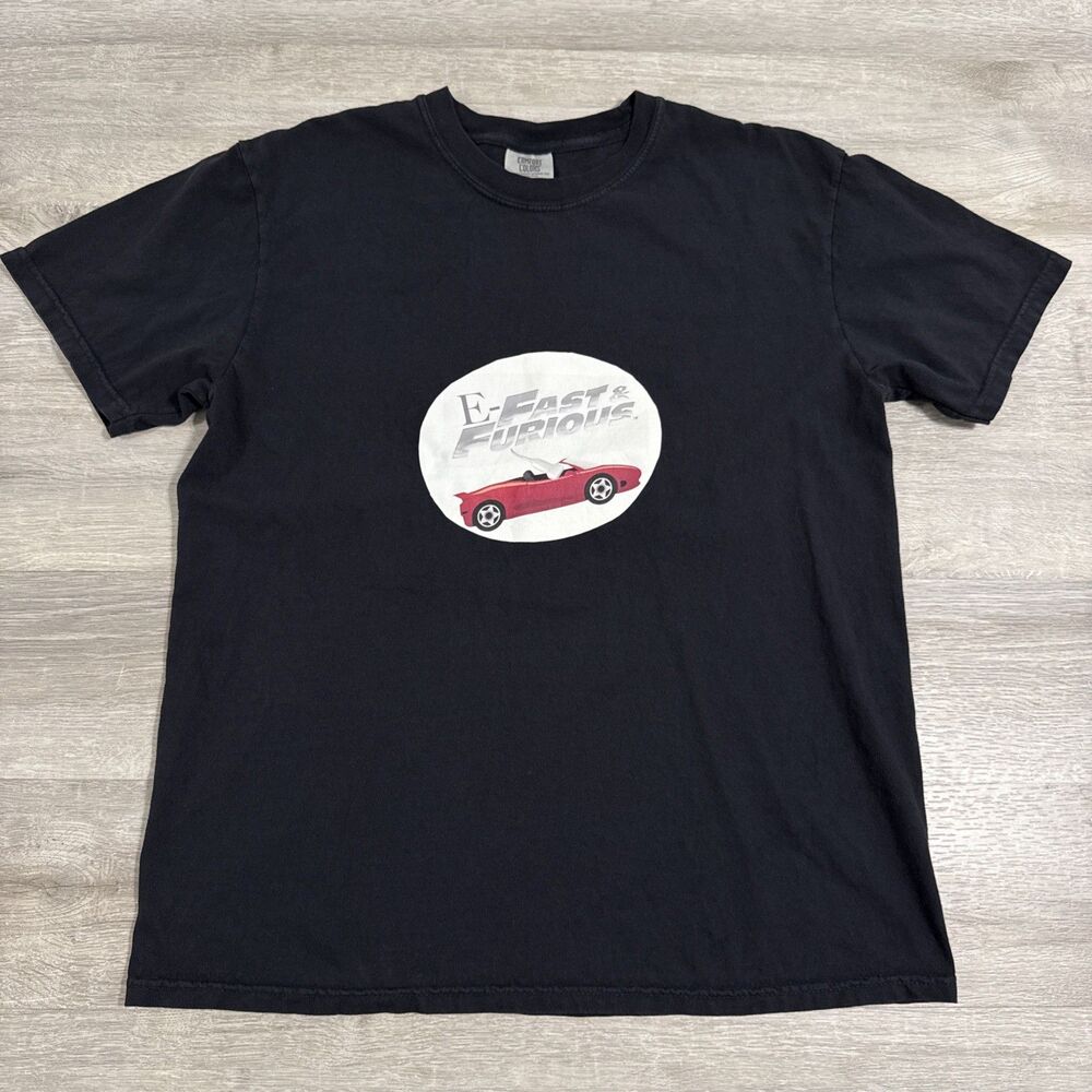 E Fast & Furious Shirt Men’s Large Black Red Convertible Car 100% Cotton